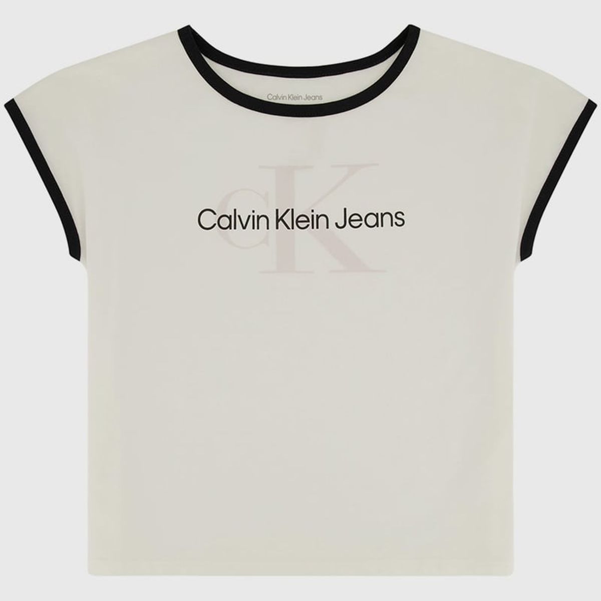 CALVIN KLEIN - Polera Niña Ringer Monogram Blanco Calvin Klein