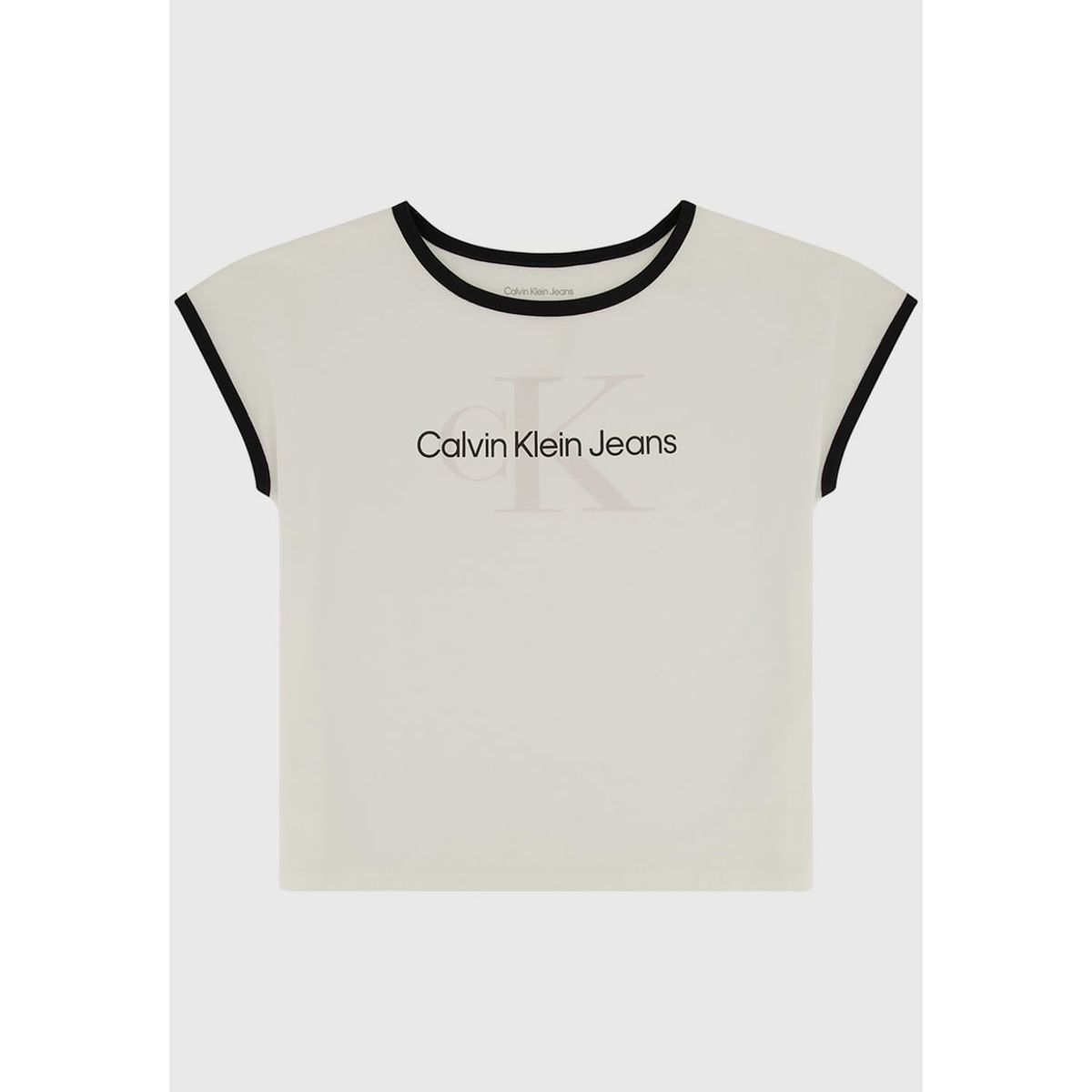 CALVIN KLEIN - Polera Niña Ringer Monogram Blanco Calvin Klein