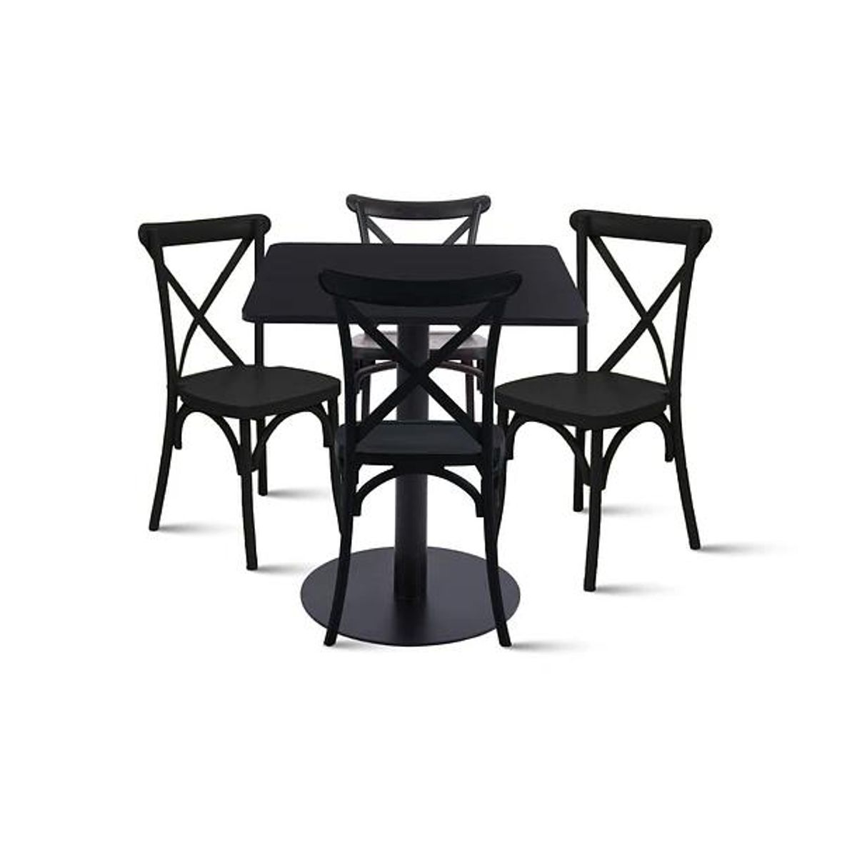 KLIK - Comedor 70x70 Tubo Metal cubierta MDF + 4 Silla Crossback Danubio Negr