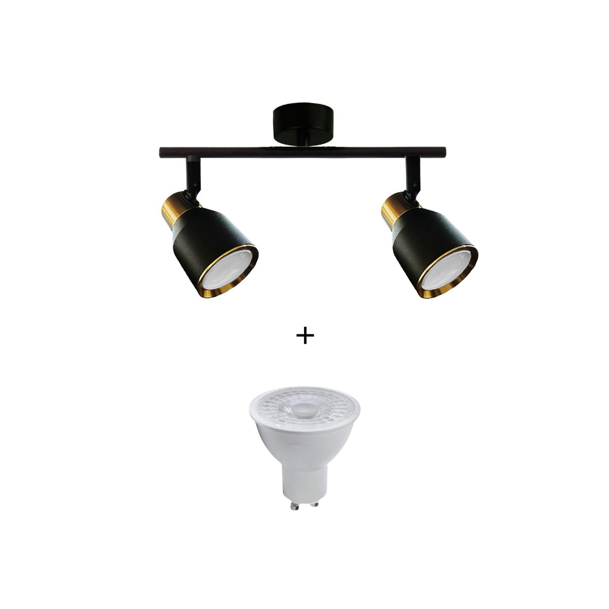 HB LEDS - Foco Cielo o Muro Porta 2xGU-10 Round NegroDorado Incluye Ampolleta