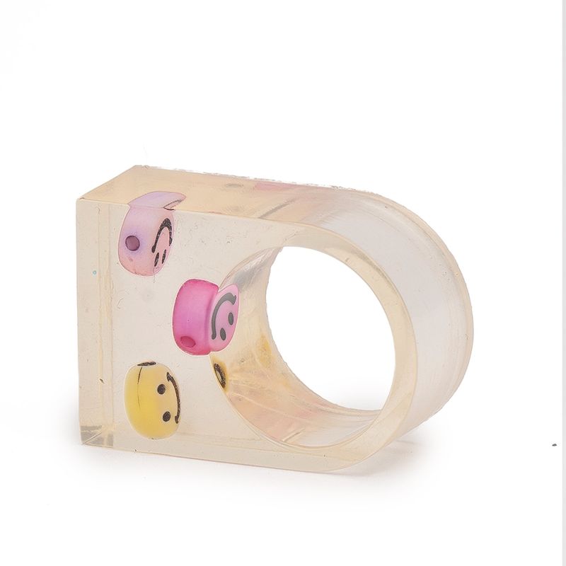 ZAMETA - Anillo Cuadrado Smile 2 Resina Transparente Zameta By Lina