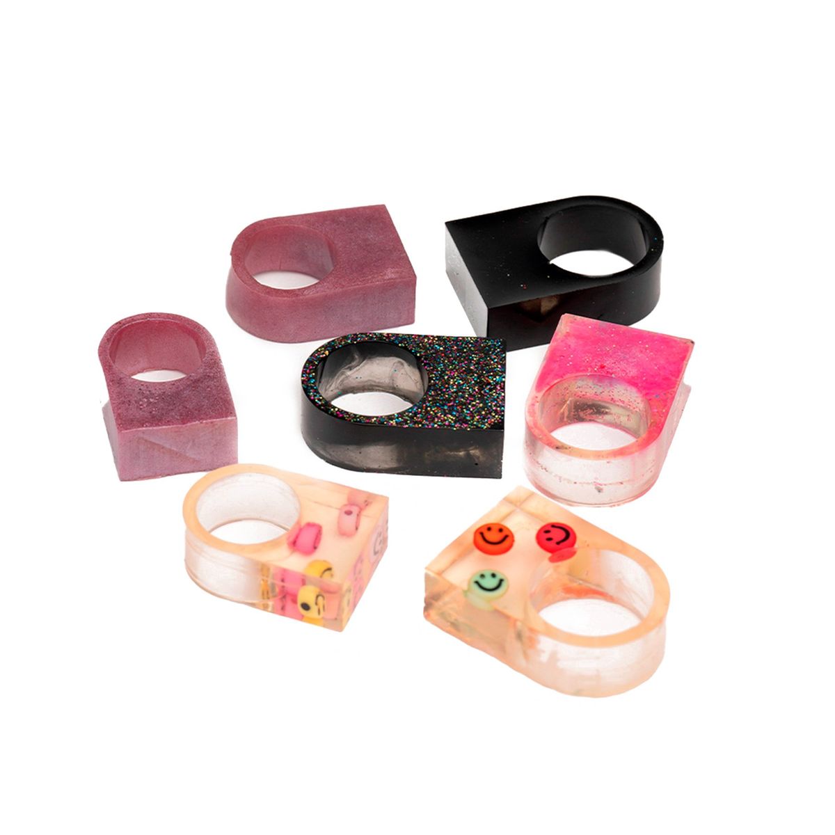 ZAMETA - Anillo Cuadrado Smile 2 Resina Transparente Zameta By Lina