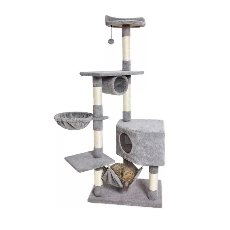 GENERICO - Rascador Torre 150cm Gato Arbol Trepador Terciopelo + Hamaca