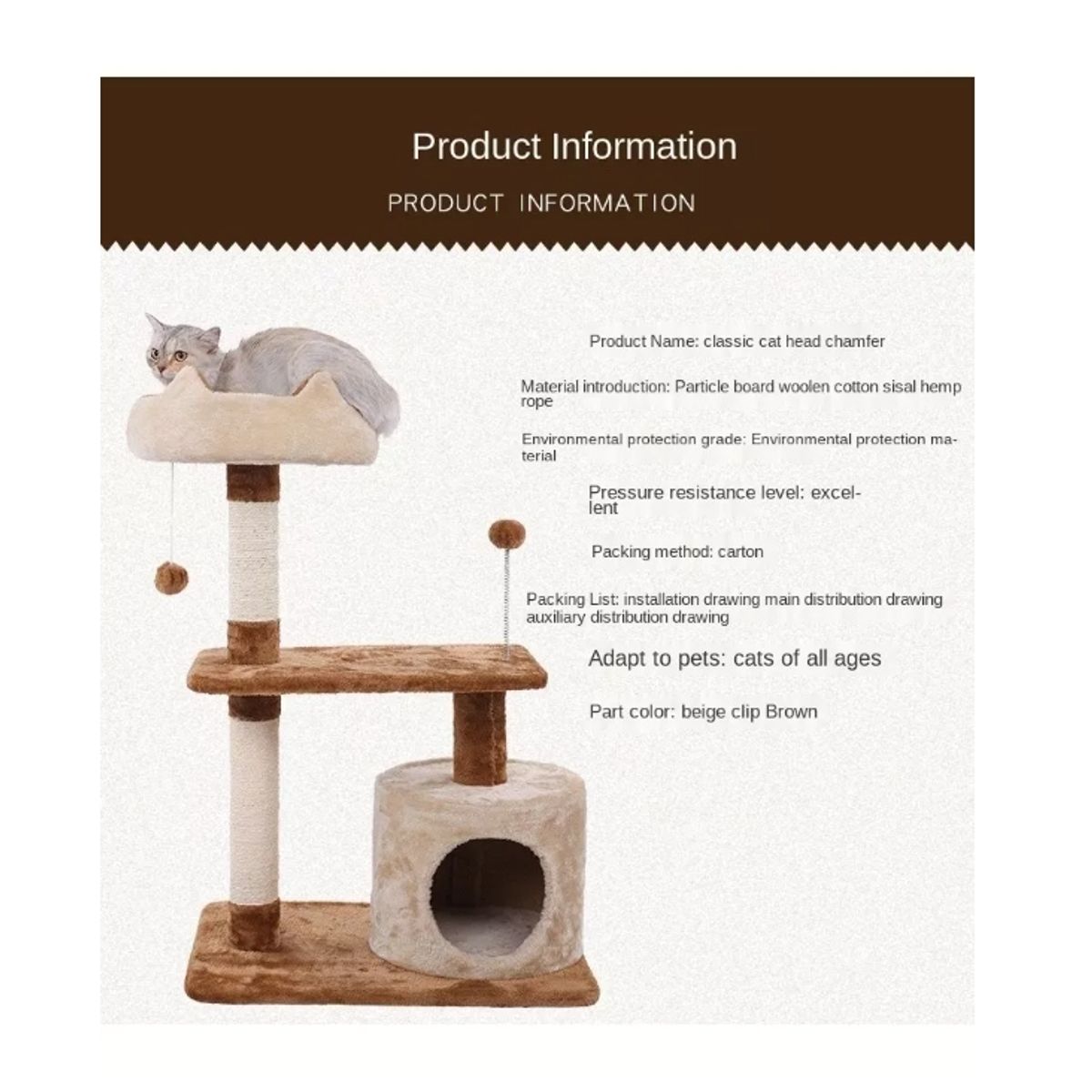 GENERICO - Rascador Torre 78cm Gatos Casa Cama Terciopelo + Juguete