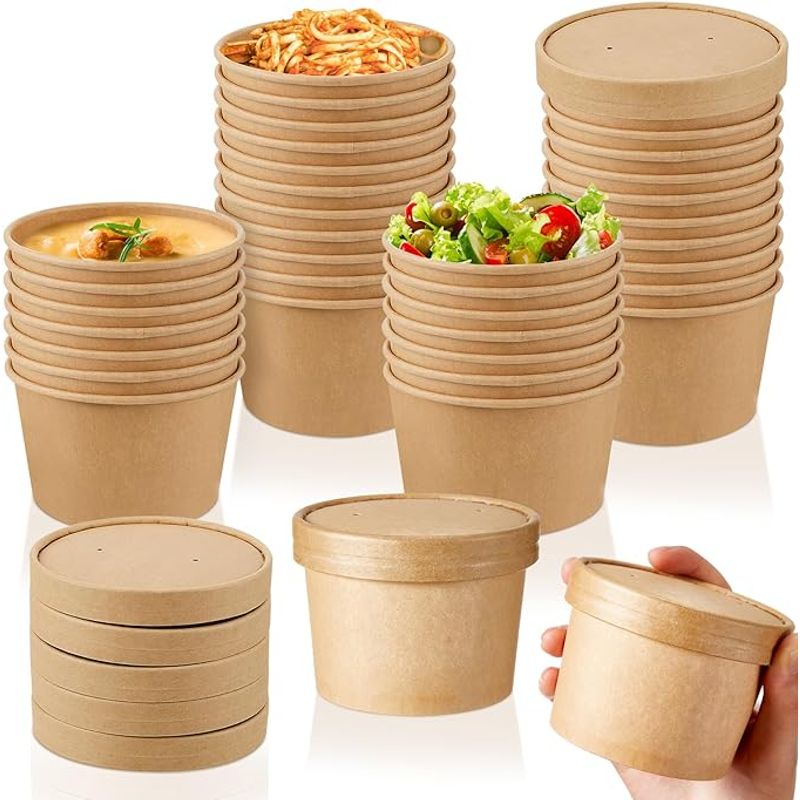 GENERICO - Pote Kraft Desechable Con Tapa 12oz 355ml 20 Unidades