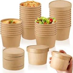 GENERICO - Pote Kraft Desechable Con Tapa 12oz 355ml 50 Unidades