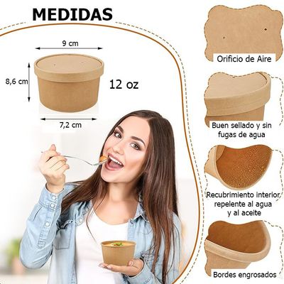 Imagen 2 del producto Pote Kraft Desechable Con Tapa 12oz 355ml 50 Unidades
