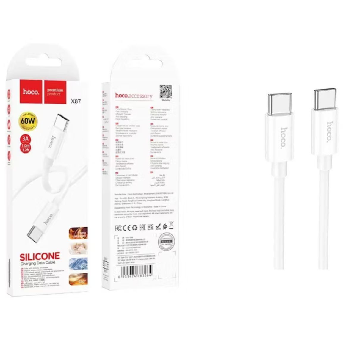 HOCO - CABLE USB TIPO C A TIPO C BLANCO 60W