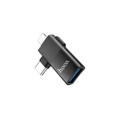 HOCO - ADAPTADOR OTG 2 EN 1 LIGHTNING Y USB C A USB NEGRO