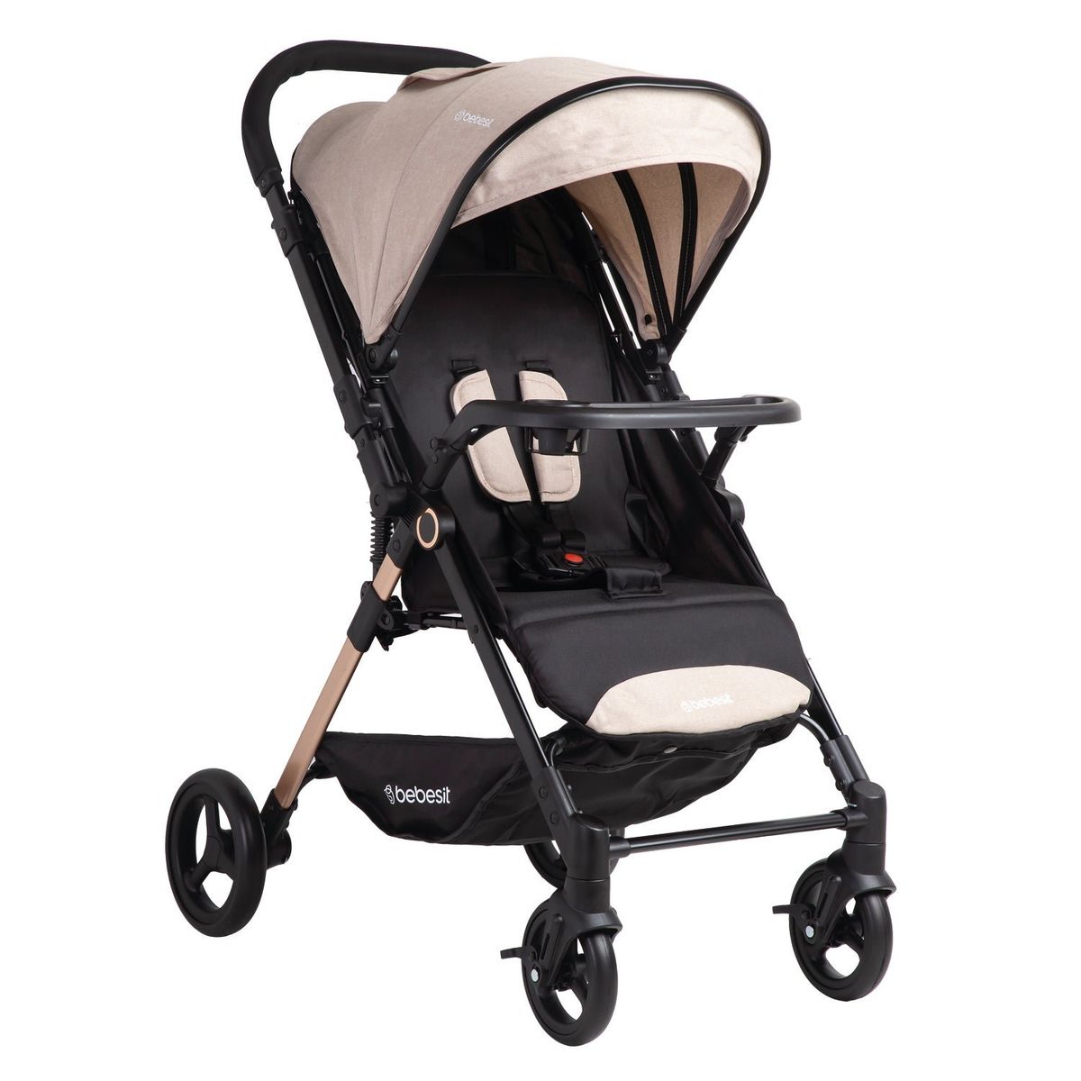 BEBESIT - Coche de Paseo City Reversible con Bandeja Beige