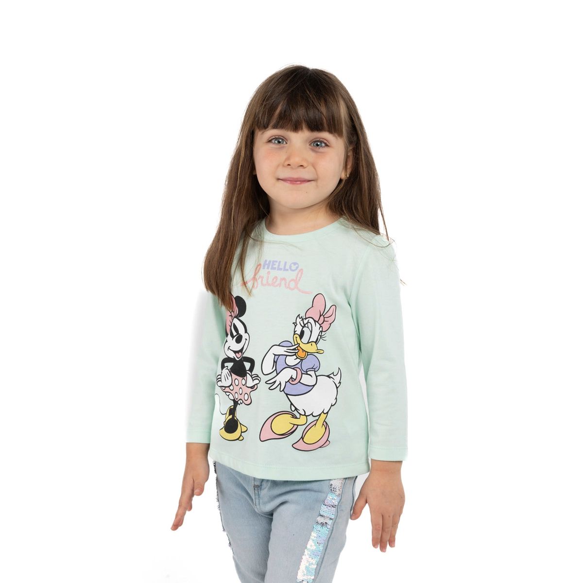 DISNEY - Polera Manga Larga Niña Daisy Minnie Turquesa Disney