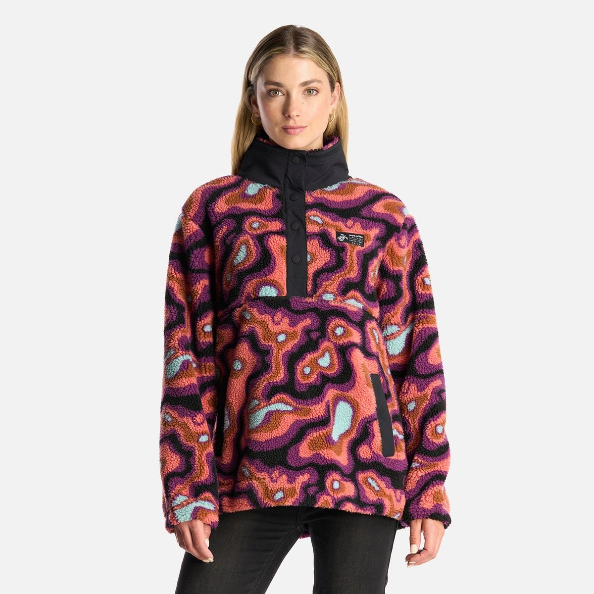 HAKA HONU - Poleron Mujer Chi-Porrito Print Negro Haka Honu