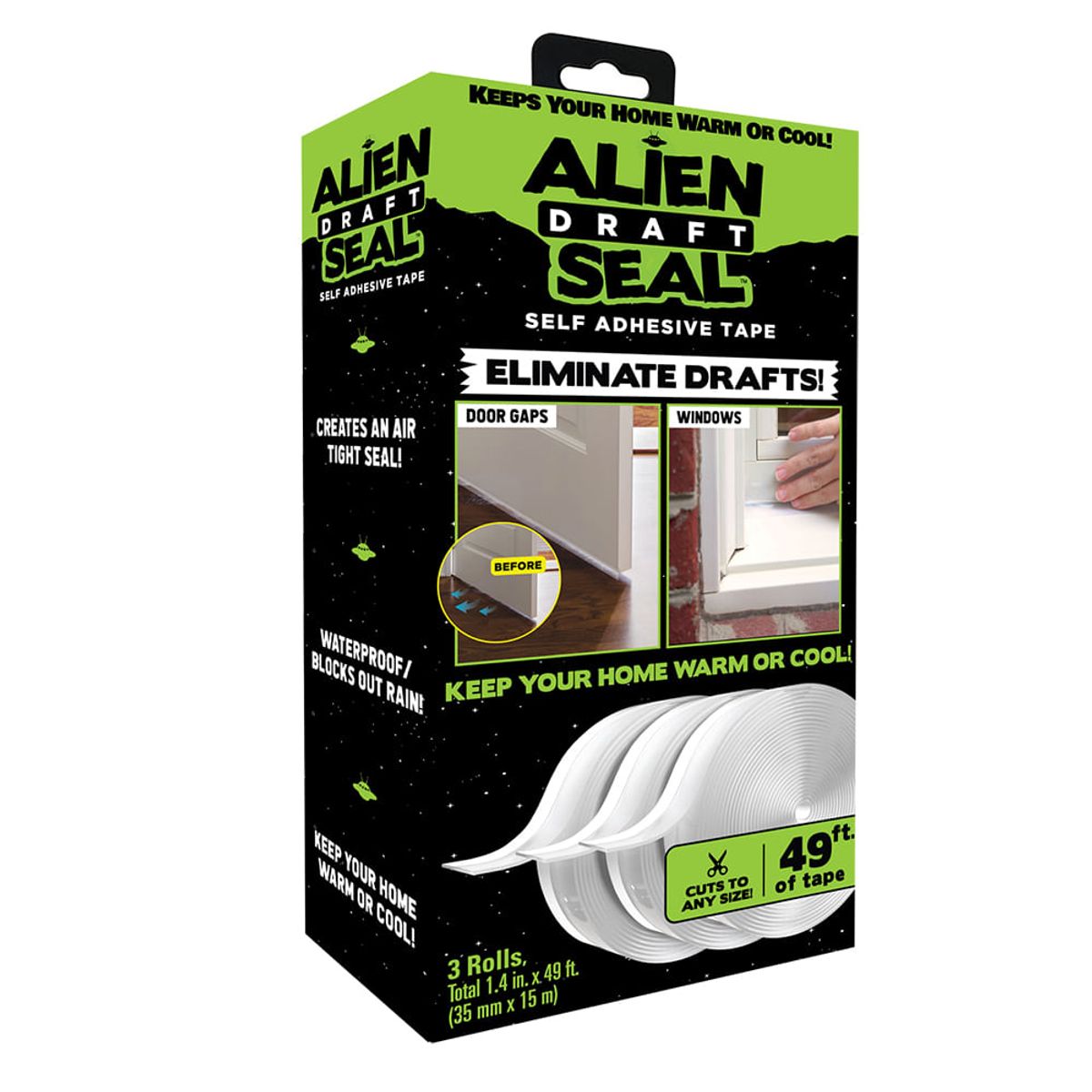 ALIEN SEAL - 3 Cintas Adhesivas Aislantes Alien Seal Sellado Profesional de Puertas y Ventanas