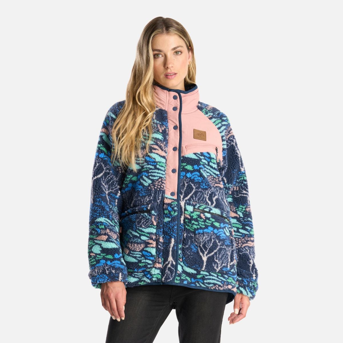 HAKA HONU - Poleron Mujer Zip-Porrito Print Azul Haka Honu