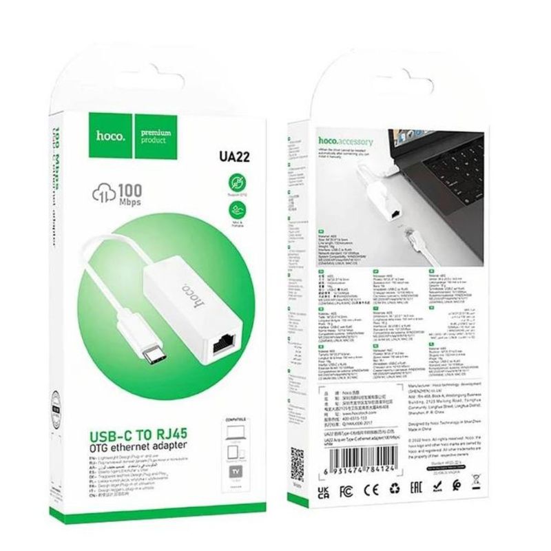 HOCO - CABLE ETHERNET A USB C BLANCO UA22