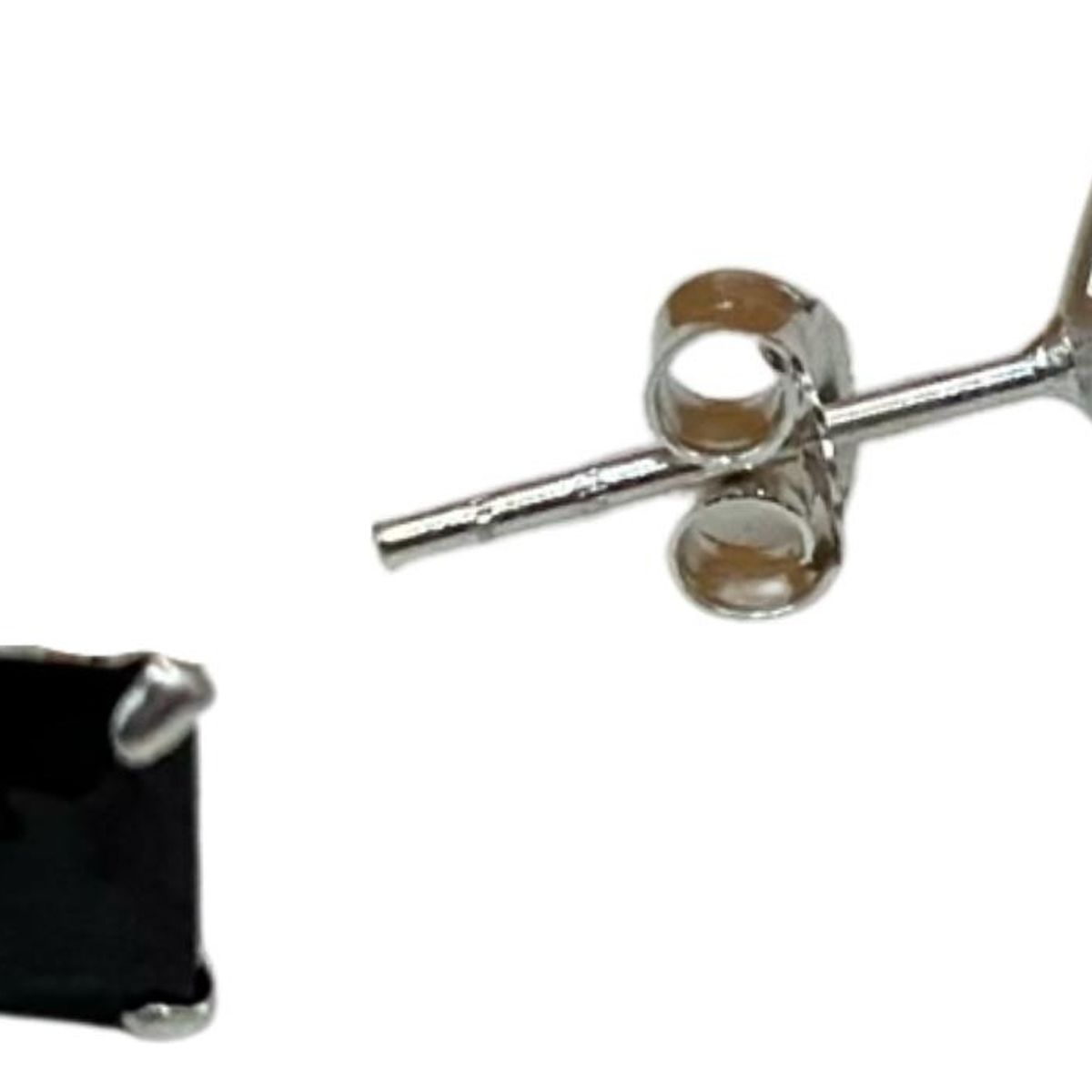 GENERICO - Aro Cuadrado Unisex Piedra Negra Onex 6 Mm Plata Fina + Caja