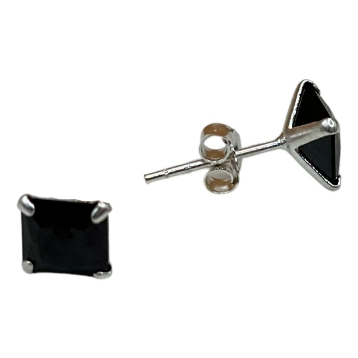 GENERICO - Aro Cuadrado Unisex Piedra Negra Onex 6 Mm Plata Fina + Caja