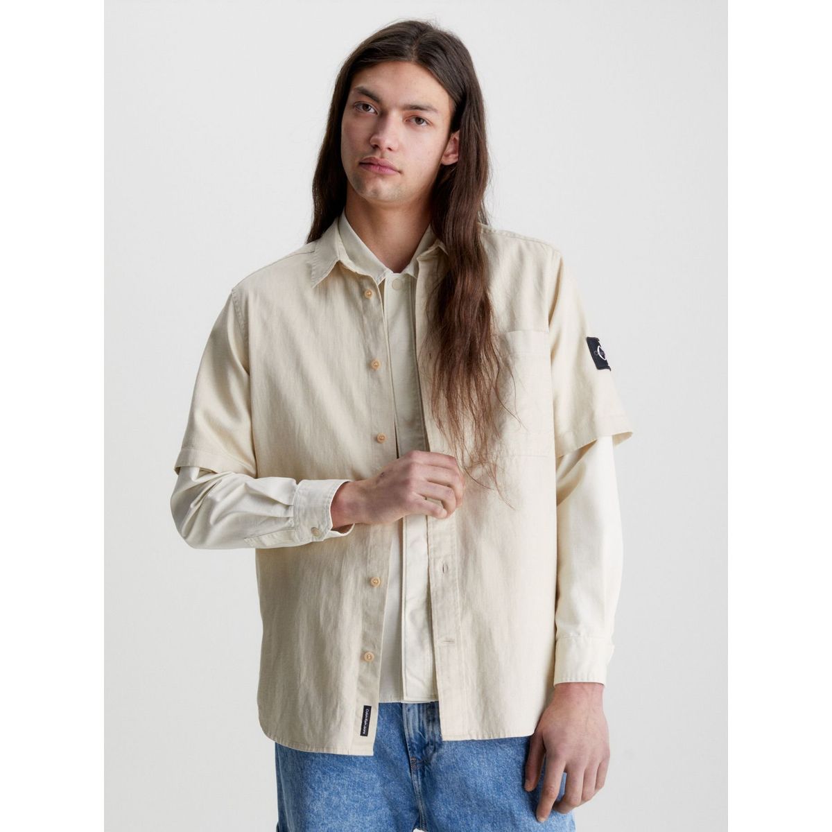 CALVIN KLEIN - Camisa Cotton Linen Beige Calvin Klein