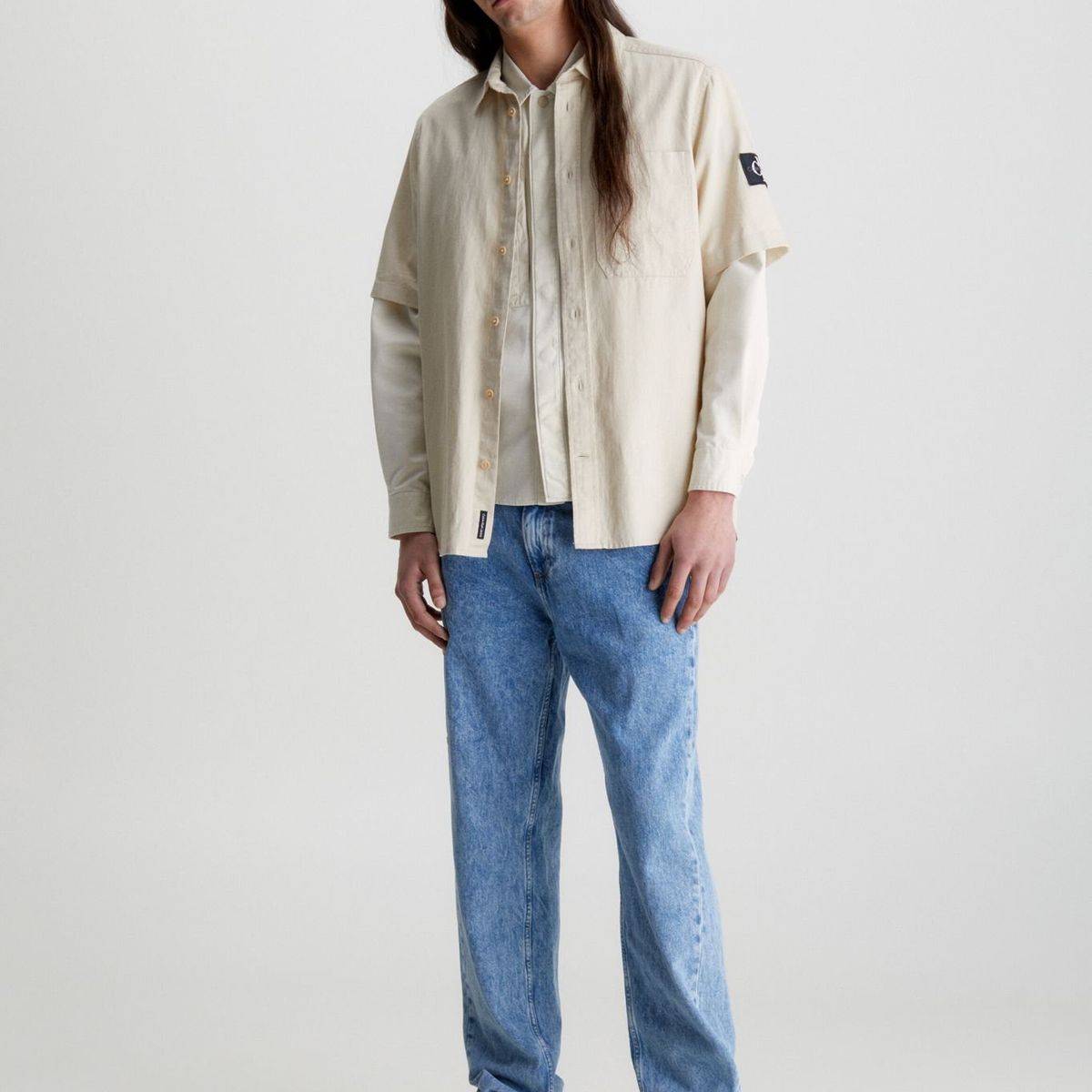 CALVIN KLEIN - Camisa Cotton Linen Beige Calvin Klein