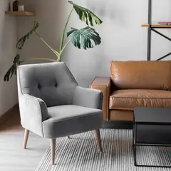 AMOBLE - Poltrona Alfaro Velvet Gris Amoblé
