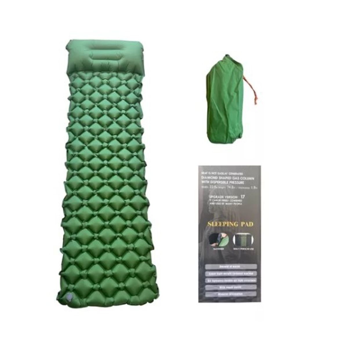 GENERICO - Colchoneta Inflable Portáti Acoplable Ligera Camping Verde
