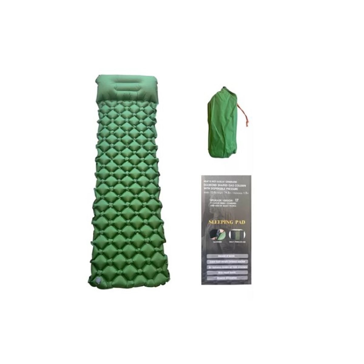 GENERICO - Colchoneta Inflable Portáti Acoplable Ligera Camping Verde