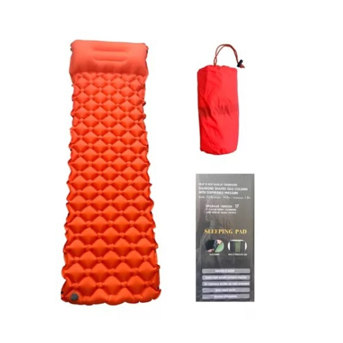 GENERICO - Colchoneta Inflable Portáti Acoplable Ligera Camping Naranja