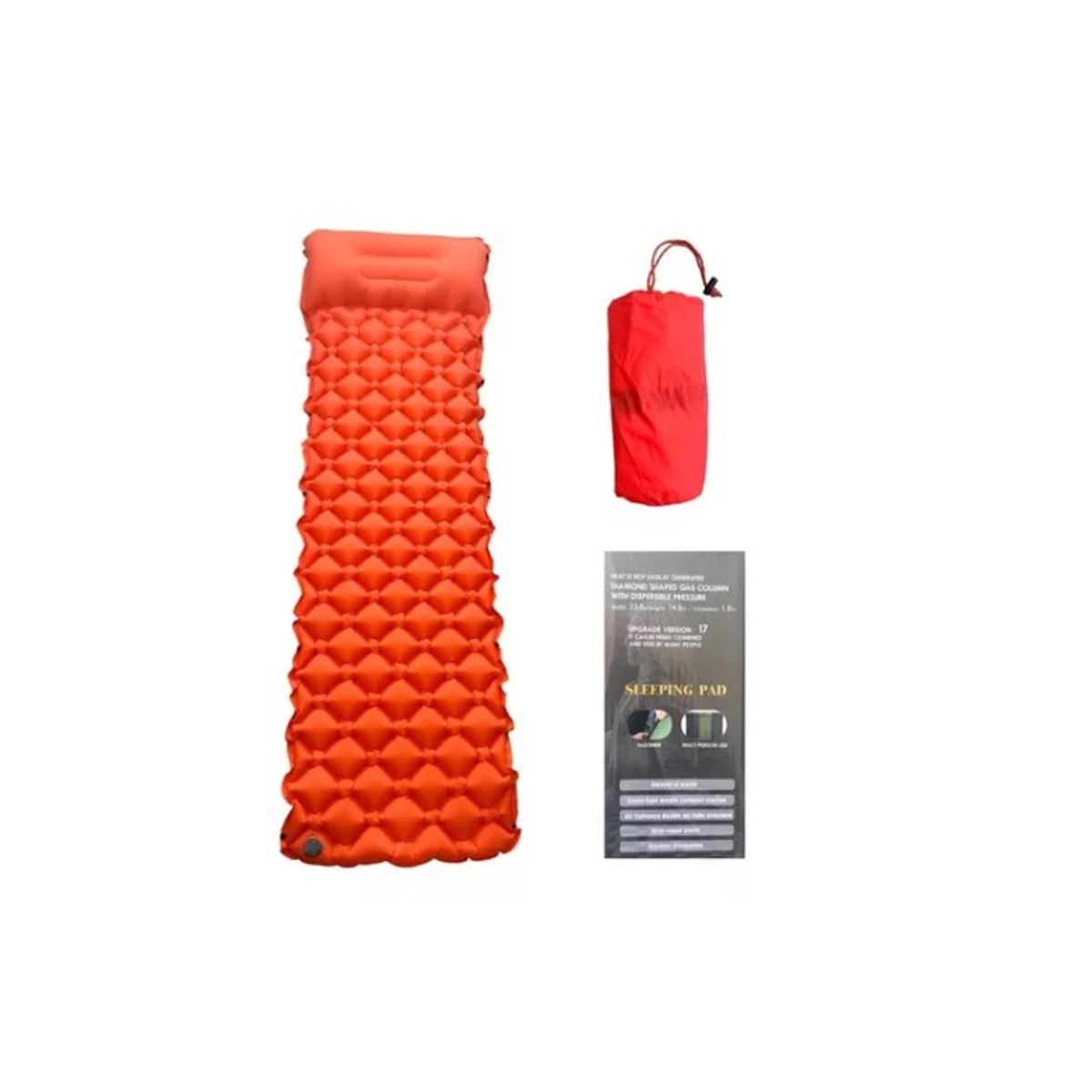 GENERICO - Colchoneta Inflable Portáti Acoplable Ligera Camping Naranja