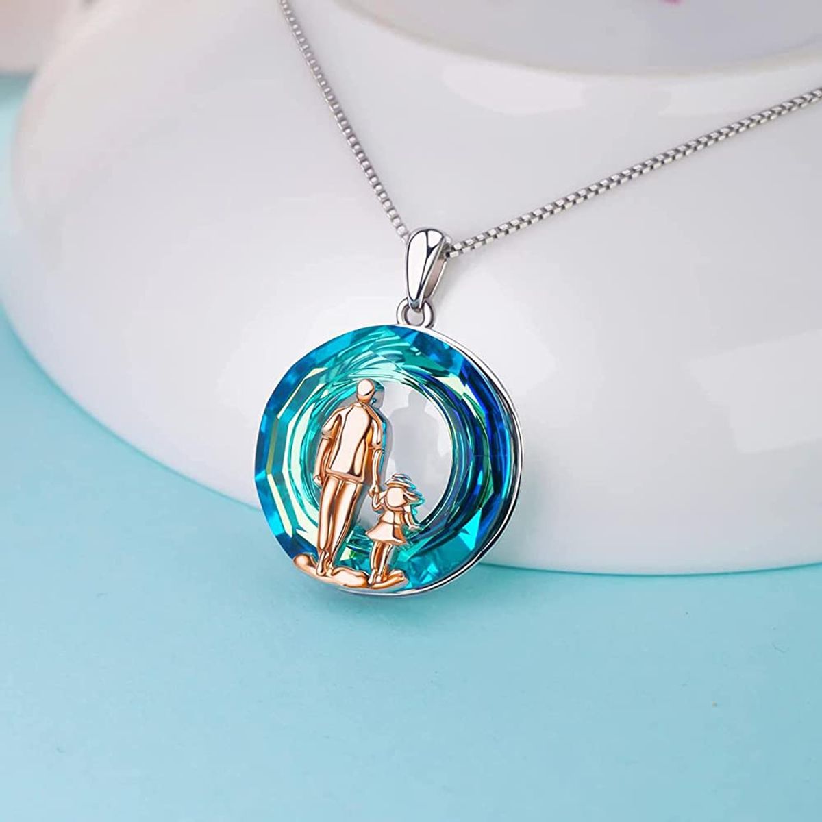 GENERICO - Collar papá e hija cristal Plata 925 joya mujer