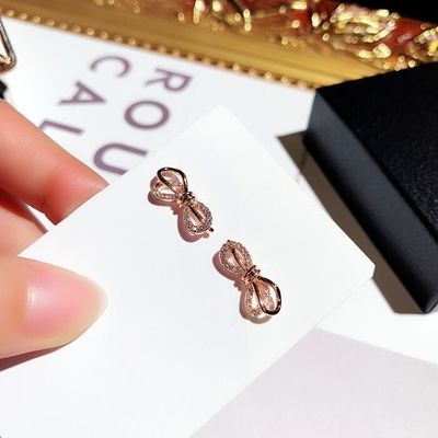 Imagen 2 del producto Aros Swan Lazo Oro Rosa 18kt Con Cristales -exclusivo bañado