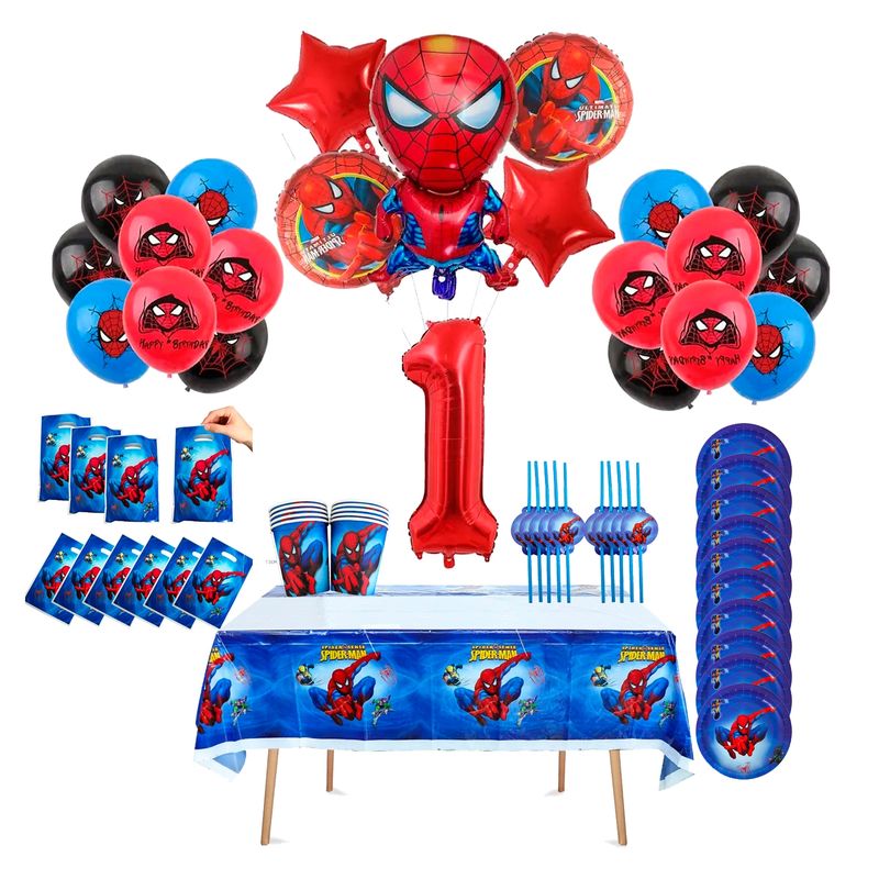GENERICO - Set Cumpleaños Spiderman Para 10 Pers Incluye Accesorios N1
