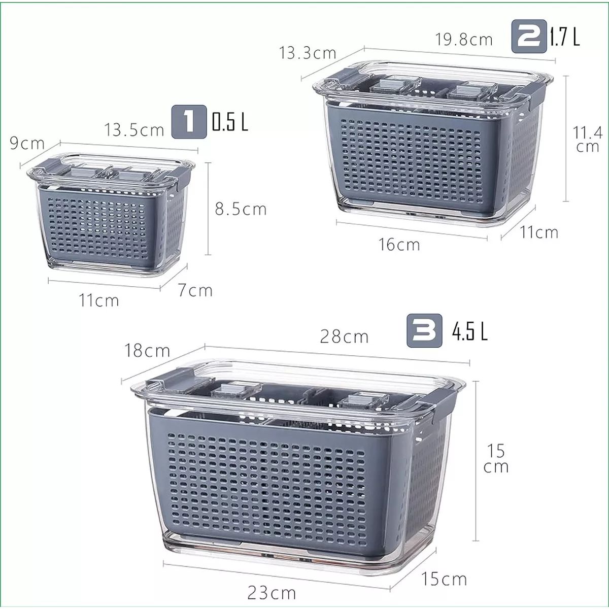 GENERICO - Organizador Refrigerador Cocina Set De 3 Contenedores Tapa