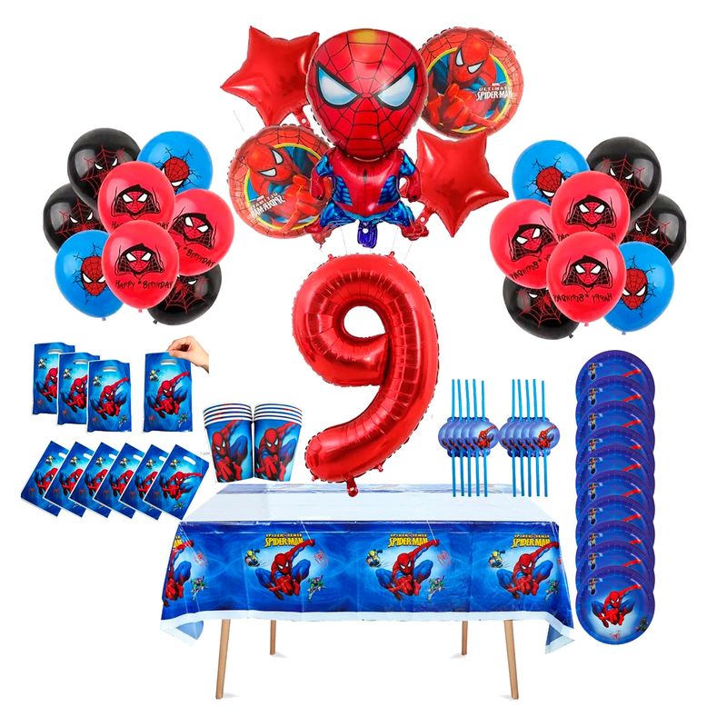 GENERICO - Set Cumpleaños Spiderman Para 10 Pers Incluye Accesorios N9