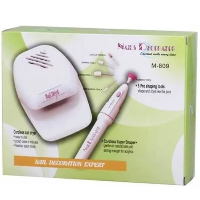 GENERICO - Kit Secador De Uñas Y Esmeril Con Cabezales Intercambiables