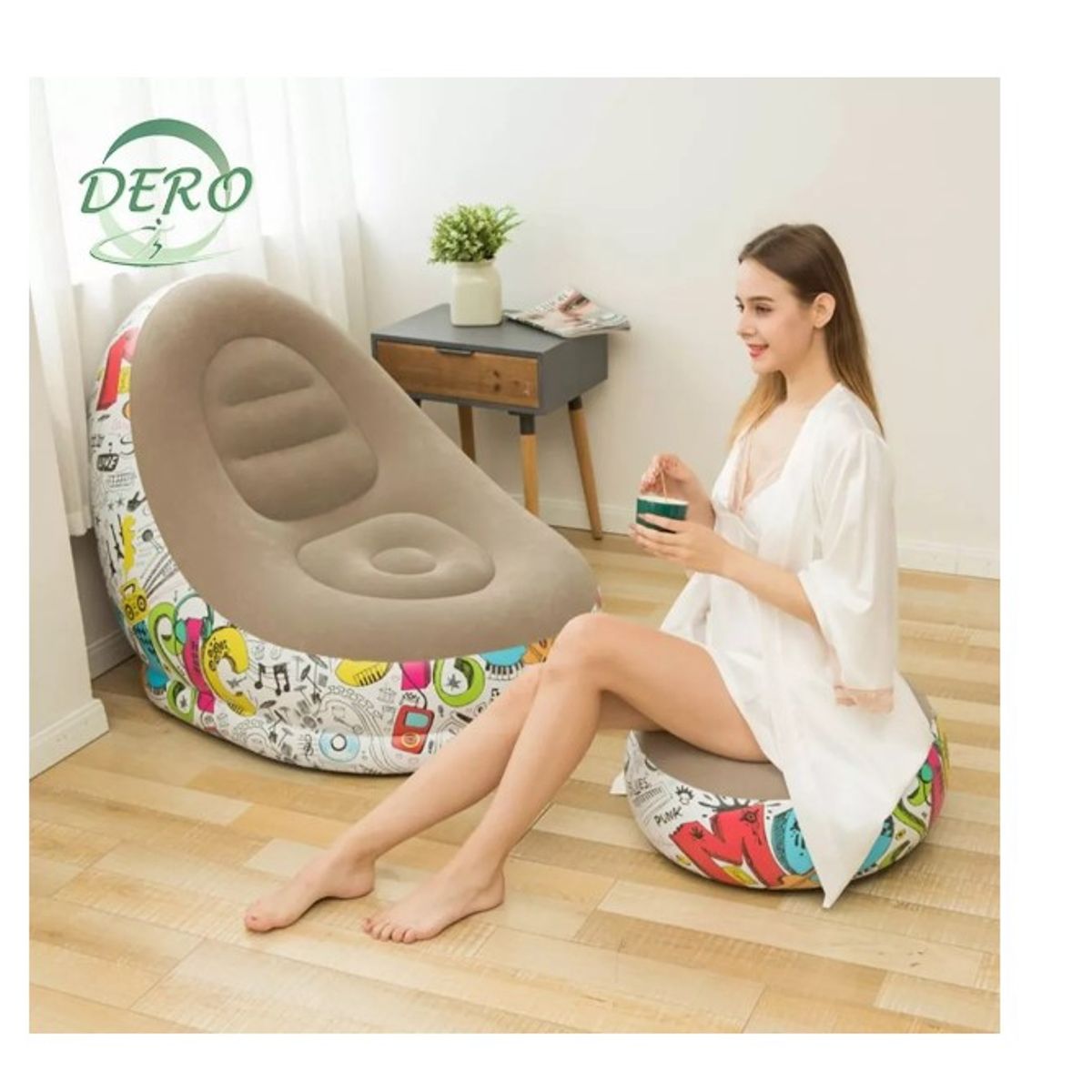 GENERICO - Sofá Inflable Silla Lectura Sillón Ocio Perezoso+reposa Pies Marrón