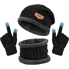 SLOWTON - Conjunto Gorro Cálido Bufanda Y Guantes Unisex 3 Piezas