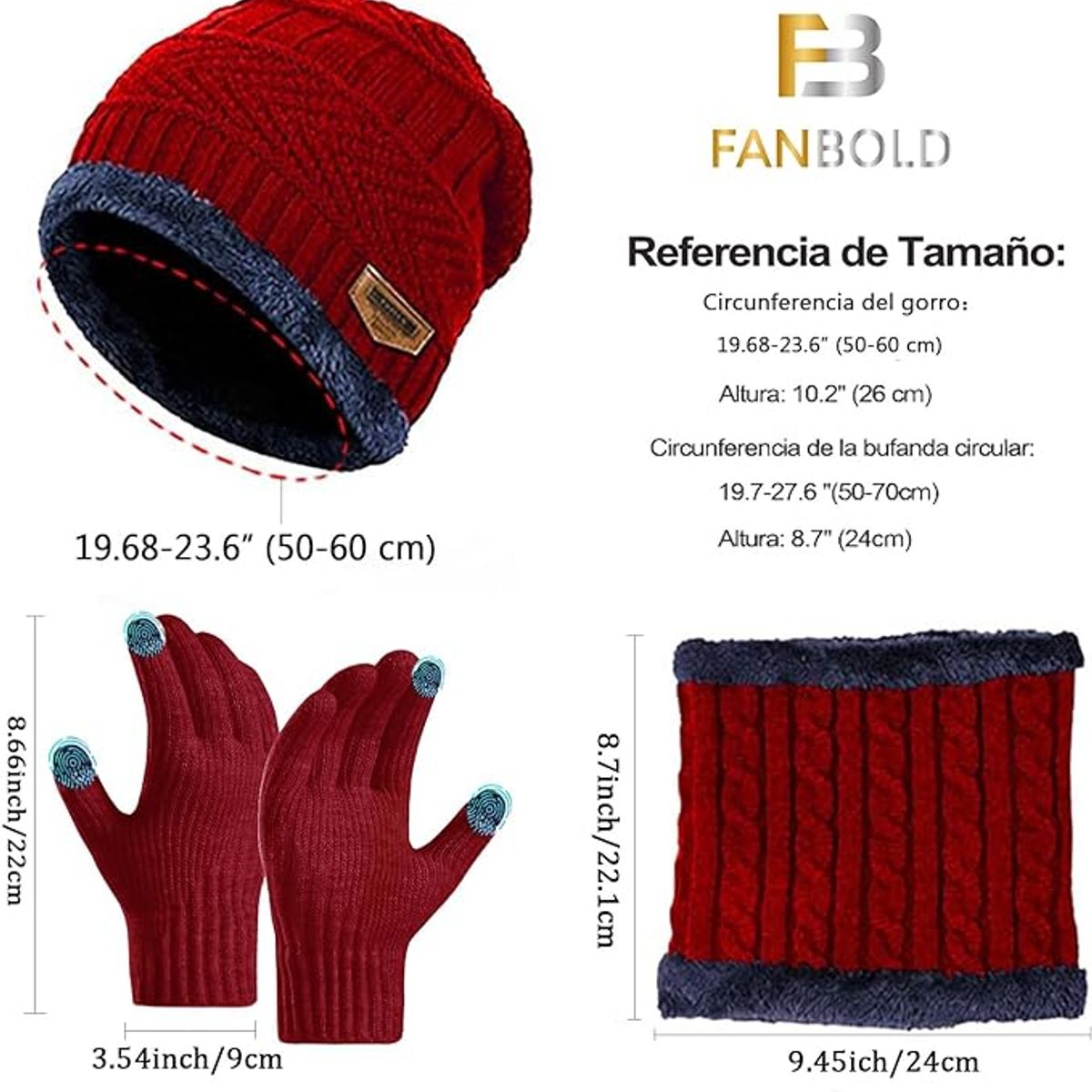 SLOWTON - Conjunto Gorro Cálido Bufanda Y Guantes Unisex 3 Piezas