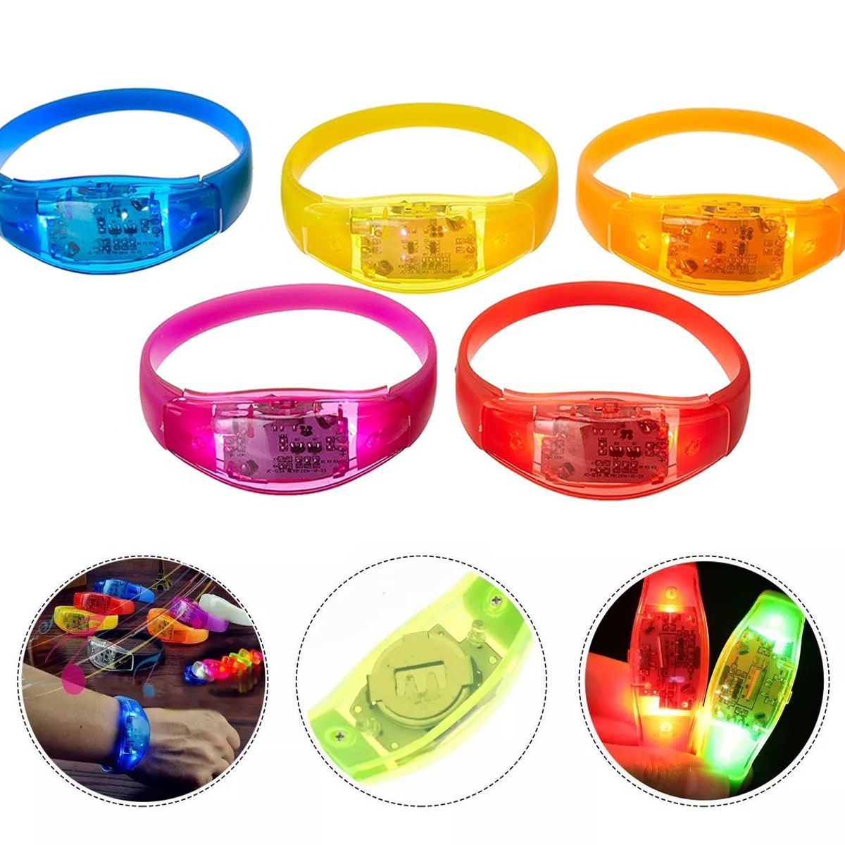 KUANGYE - Pulseras Fluorescentes Led Control De Sonido Fiesta Fluor