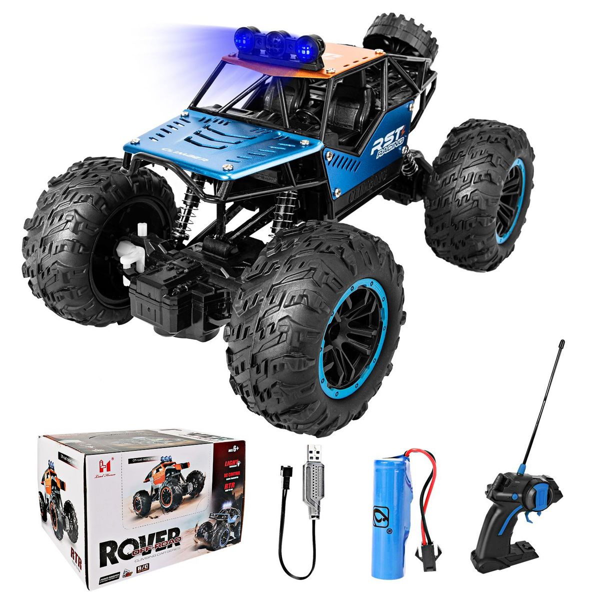 LUKOVEE - Auto Carro A Control Remoto Recargable Con Led 18kmh Azul