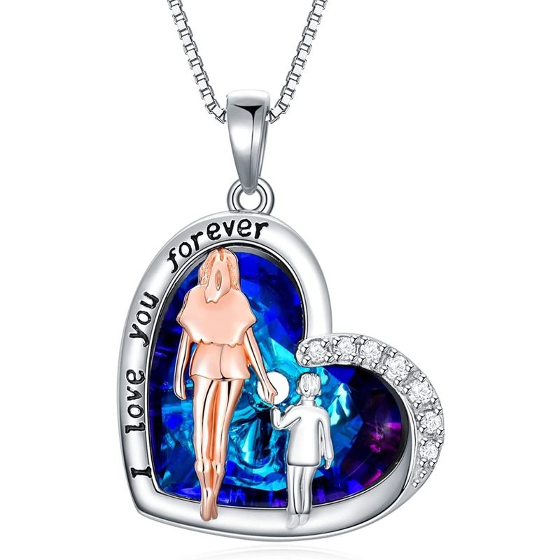 GENERICO - Collar mamá hijo cristal plata 925