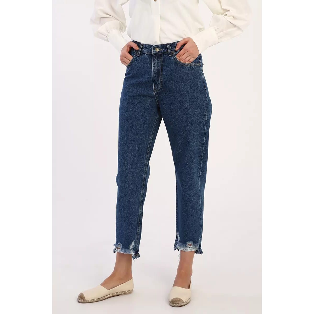 MROTTO - Pantalon Mom Jeans Denim Mujer Azul Tiro Alto