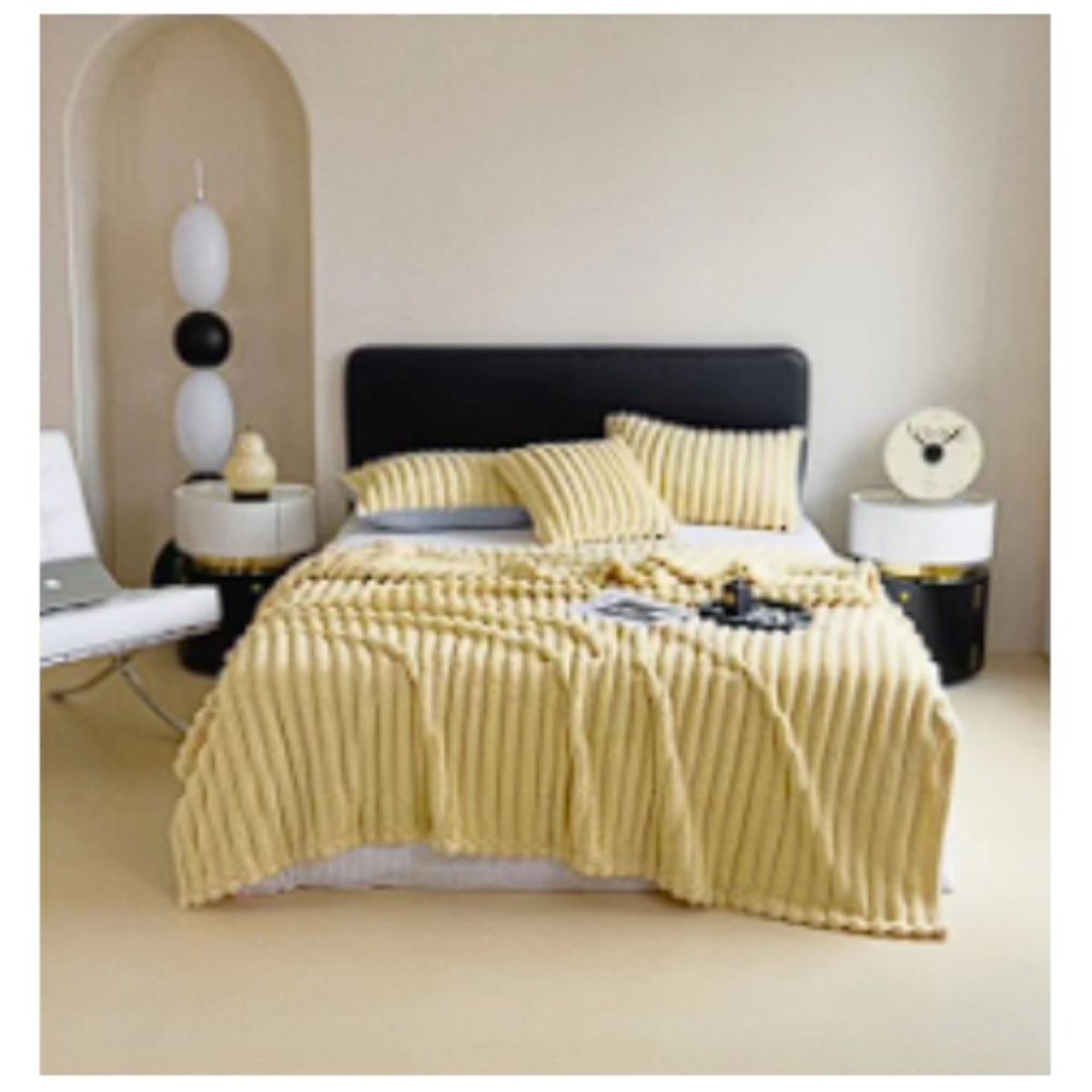 COMPRAPO - Frazada Manta Coral Acanalada 2 Pzas.o King 200X220 Cm. Amarillo Oro