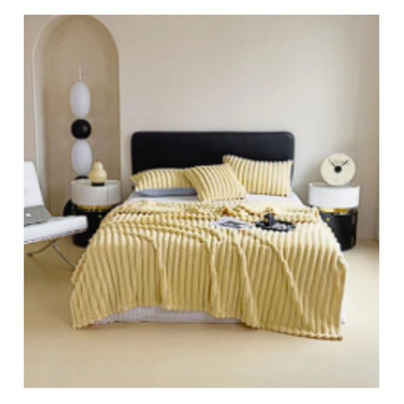 COMPRAPO - Frazada Manta Coral Acanalada 2 Pzas.o King 200X220 Cm. Amarillo Oro