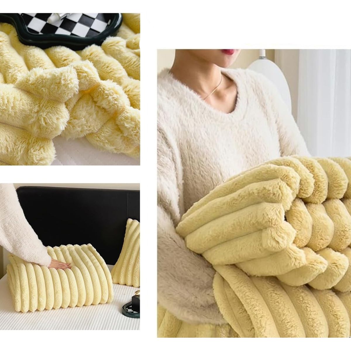 COMPRAPO - Frazada Manta Coral Acanalada 2 Pzas.o King 200X220 Cm. Amarillo Oro