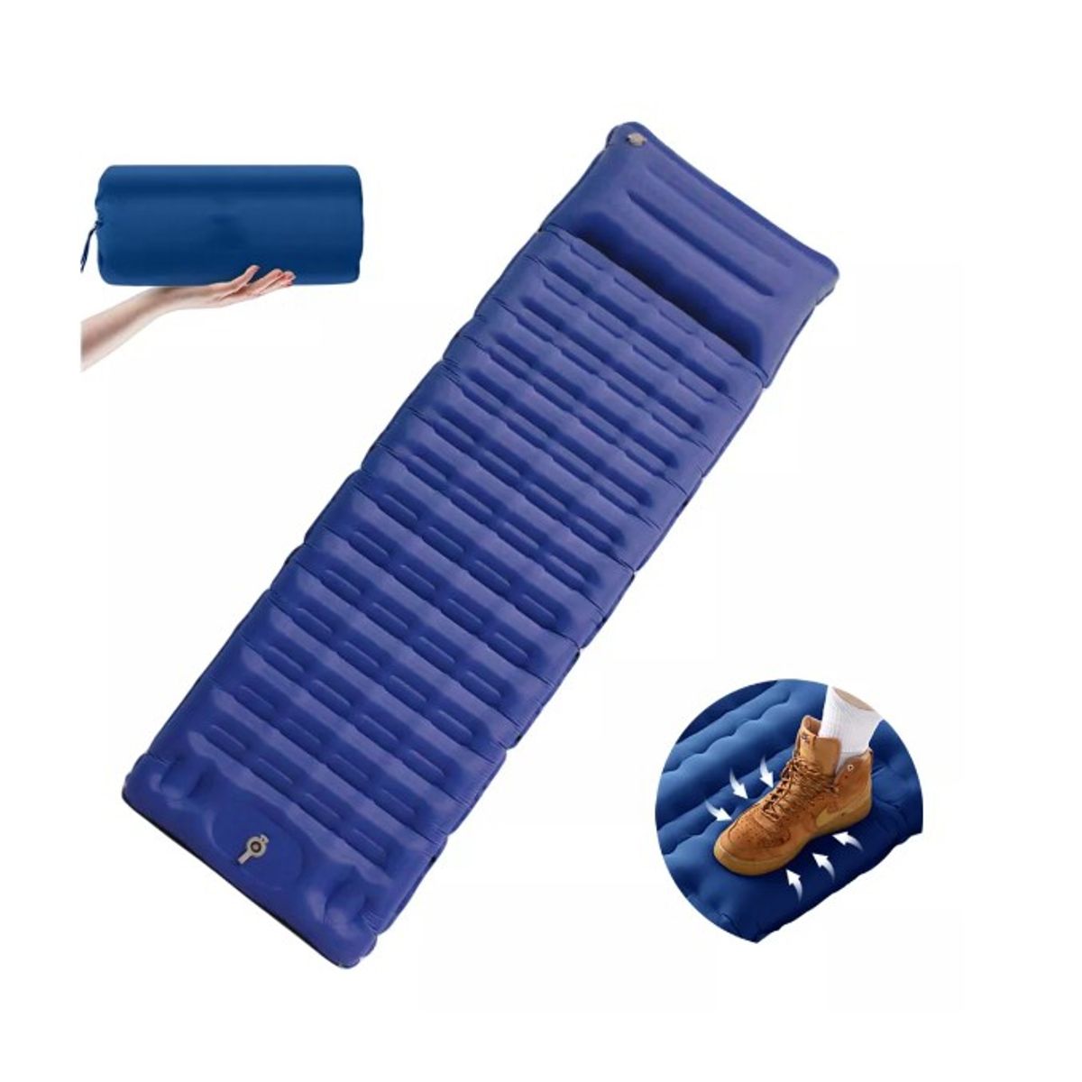 GENERICO - Colchon Inflable Individual Camping Con Almohada Azul