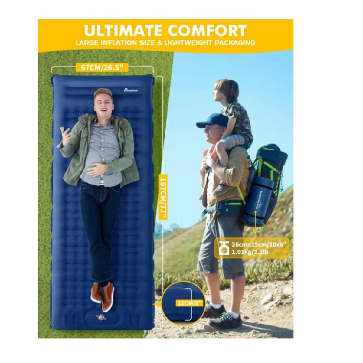 GENERICO - Colchon Inflable Individual Camping Con Almohada Azul