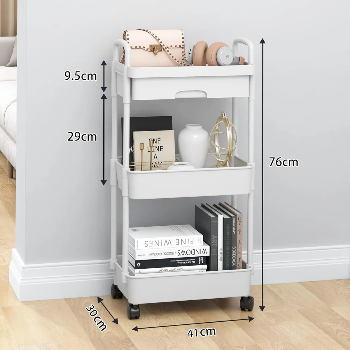 YOMYM - Carrito Carro Organizador Ruedas 3 Niveles Con Cajones 78×39×29cm