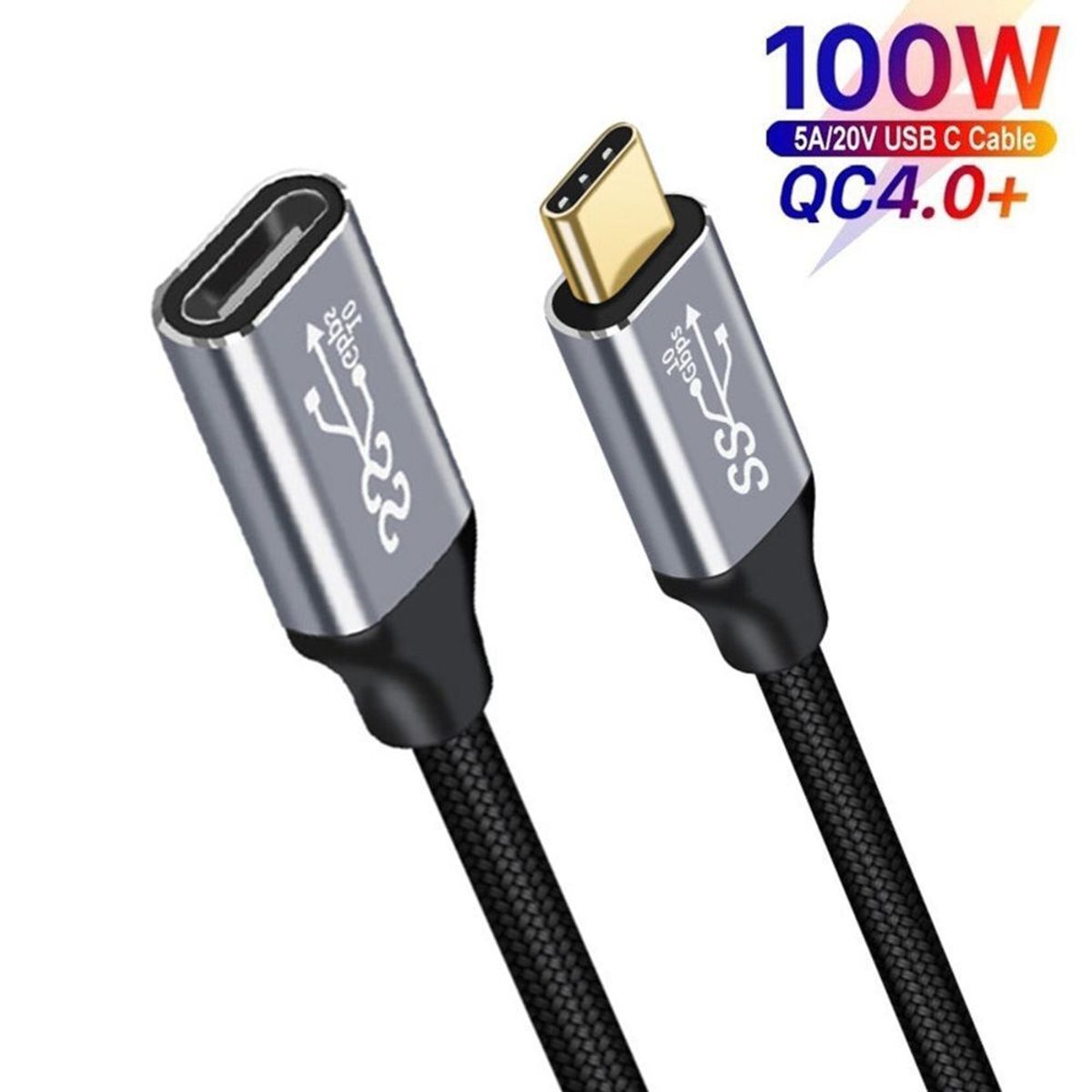 KUANGYE - Cable Extensión Usb C 3.1 Gen2 3m 10gbps Pd100w Qc 4.0 4k