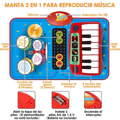 Imagen 2 del producto Alfombra Musical Piano Y Tambor Juguete Para Ninos 70x45cm