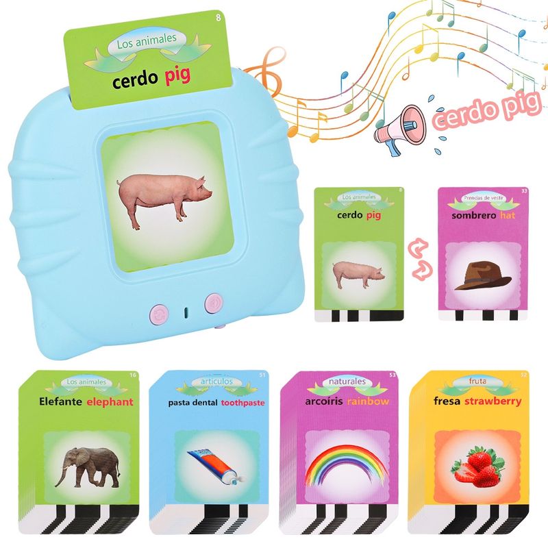 LUKOVEE - Máquina Didáctica Azul Con 112 Tarjetas Español-inglés Niños